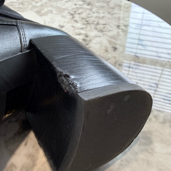 Stuart Weitzman Black Lace-Up Boots with Gold Accents - Picture 7 of 11